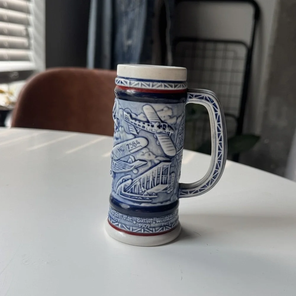 Avon 1982 Handmade Brazil Aviation Airplane Beer Stein Mug 1/2L Ceramic